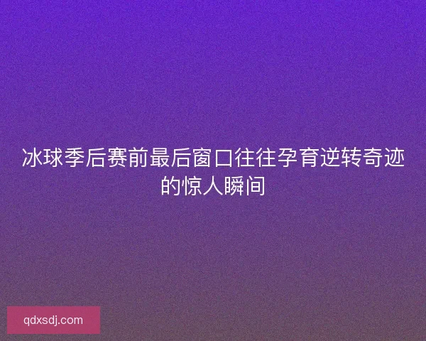 冰球季后赛前最后窗口往往孕育逆转奇迹的惊人瞬间